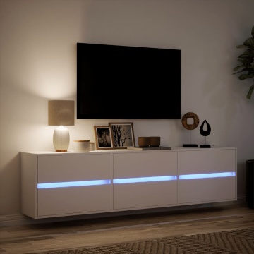 Comodă TV de perete cu lumini LED, alb, 180x31x45 cm - Img 8
