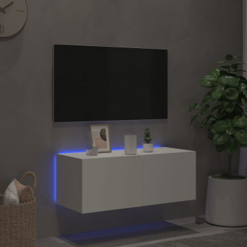 Comodă TV de perete cu lumini LED, alb, 80x35x31 cm - Img 3