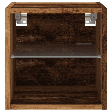 Comodă TV de perete cu lumini LED, lemn vechi, 30x28,5x30 cm - Img 7