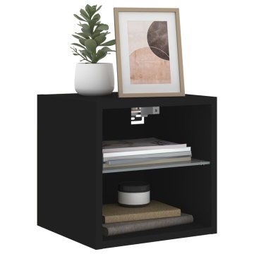 Comodă TV de perete cu lumini LED, negru, 30x28,5x30 cm - Img 5