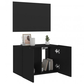Comodă TV de perete cu lumini LED, negru, 60x35x41 cm - Img 6