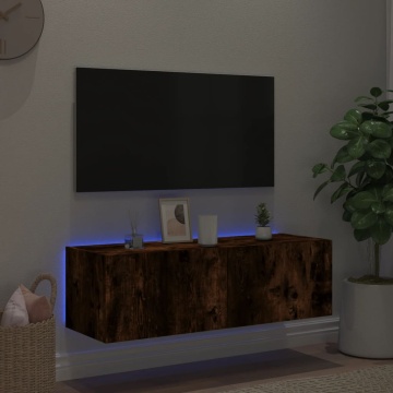 Comodă TV de perete cu lumini LED, stejar fumuriu, 100x35x31 cm - Img 8