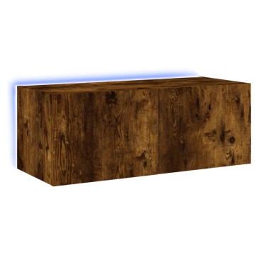 Comodă TV de perete cu lumini LED, stejar fumuriu, 80x35x31 cm - Img 2