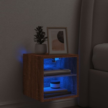 Comodă TV de perete cu lumini LED, stejar maro 30x28,5x30 cm - Img 3
