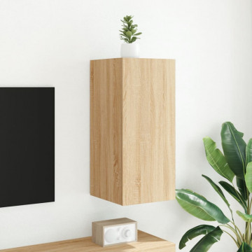 Comodă TV de perete cu lumini LED, stejar sonoma, 30,5x35x70 cm - Img 8