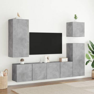 Comodă TV de perete, gri beton, 40,5x30x90 cm, lemn prelucrat - Img 4