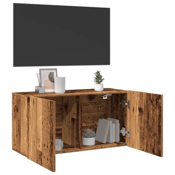 Comodă TV de perete, lemn vechi, 80x30x41 cm - Img 4
