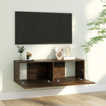 Comodă TV de perete, stejar afumat, 100x30x30 cm,lemn prelucrat - Img 3