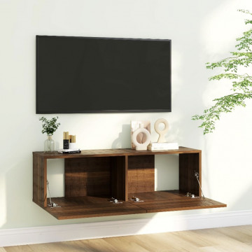 Comodă TV de perete, stejar maro, 100x30x30 cm, lemn prelucrat - Img 3