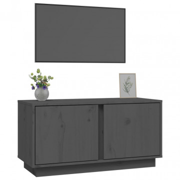 Comodă TV, gri, 80x35x40,5 cm, lemn masiv de pin - Img 4