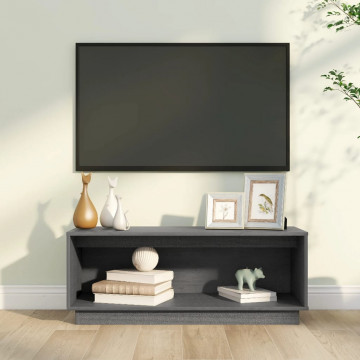 Comodă TV, gri, 90x35x35 cm, lemn masiv de pin - Img 1