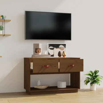 Comodă TV, maro miere, 90x40x60 cm, lemn masiv de pin - Img 3