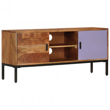 Comodă TV, maro miere & gri, 110x30x50 cm, lemn masiv de acacia - Img 1