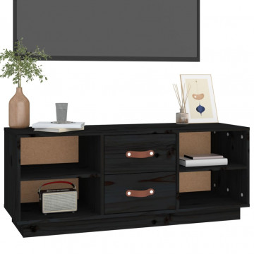 Comodă TV, negru, 100x34x40 cm, lemn masiv de pin - Img 4