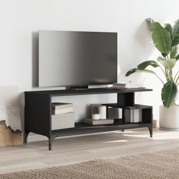 Comodă TV negru 102x40x41 cm lemn și oțel vopsit electrostatic - Img 3