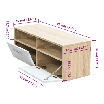 Comodă TV, PAL, 95 x 35 x 36 cm, culoarea stejarului și alb - Img 5