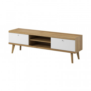 Comoda TV Prime PR02 din stejar Riviera - alb, 160 cm 2D - Img 1