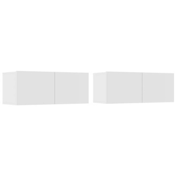 Comode TV, 2 buc., alb, 80x30x30 cm, lemn prelucrat - Img 2