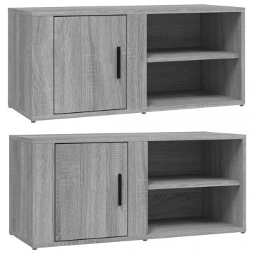 Comode TV, 2 buc., gri sonoma, 80x31,5x36 cm, lemn prelucrat - Img 2