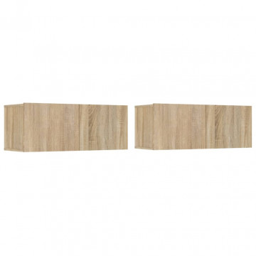 Comode TV, 2 buc., stejar sonoma, 80x30x30 cm, lemn compozit - Img 2
