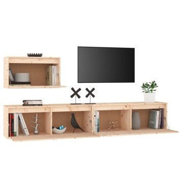 Comode TV, 3 buc., lemn masiv de pin - Img 4