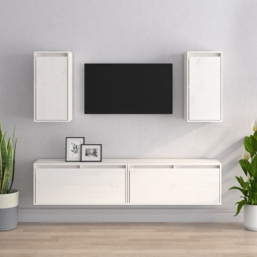 Comode TV, 4 buc., alb, lemn masiv de pin - Img 1