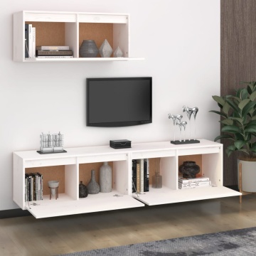 Comode TV, alb, 3 buc., lemn masiv de pin - Img 3