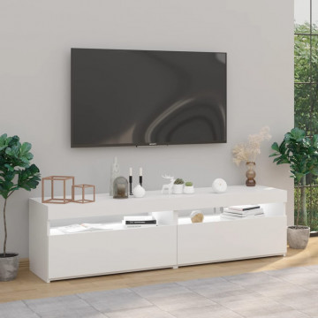 Comode TV cu lumini LED, 2 buc., alb extralucios, 75x35x40 cm - Img 4