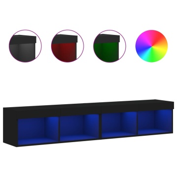 Comode TV cu lumini LED, 2 buc., negru, 60x30x30 cm - Img 2