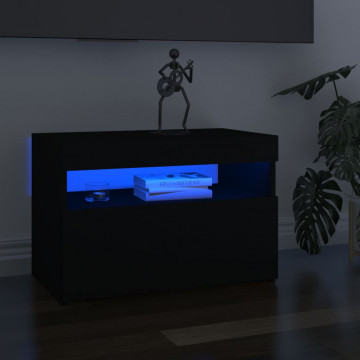 Comode TV cu lumini LED, 2 buc., negru, 60x35x40 cm - Img 1