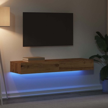 Comode TV cu lumini LED 2 buc., stejar artizanal, 60x35x15,5 cm - Img 4