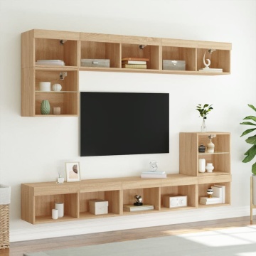 Comode TV cu lumini LED, 2 buc., stejar sonoma, 80x30x30 cm - Img 3