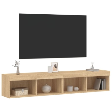 Comode TV cu lumini LED, 2 buc., stejar sonoma, 80x30x30 cm - Img 5