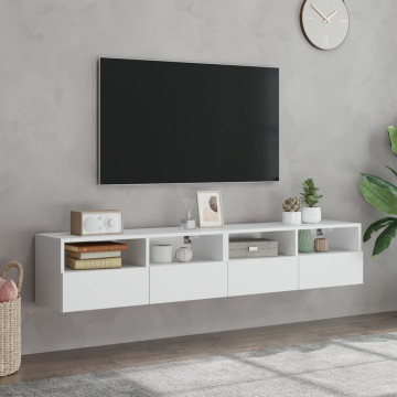 Comode TV de perete, 2 buc., alb, 80x30x30 cm, lemn prelucrat - Img 3