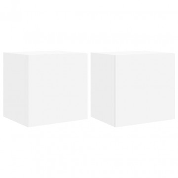 Comode TV de perete cu lumini LED, 2 buc., alb, 40,5x35x40 cm - Img 2