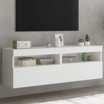 Comode TV de perete cu lumini LED, 2 buc., alb, 60x30x40 cm - Img 1
