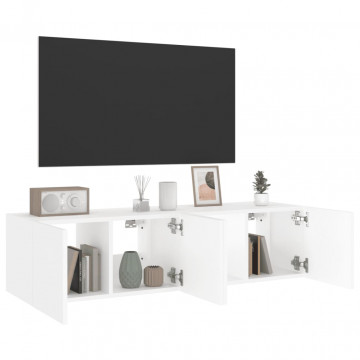Comode TV de perete cu lumini LED, 2 buc., alb, 60x35x31 cm - Img 5