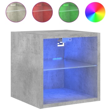 Comode TV de perete cu lumini LED 2 buc. gri beton 30x28,5x30cm - Img 6