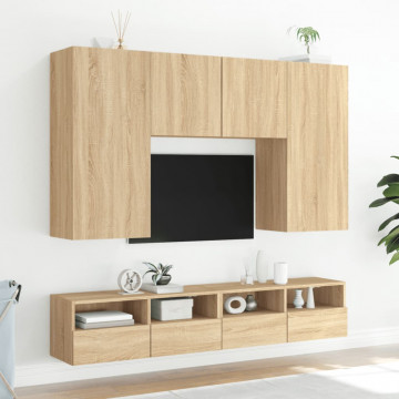 Comode TV de perete, stejar sonoma, 80x30x30 cm, lemn prelucrat - Img 4