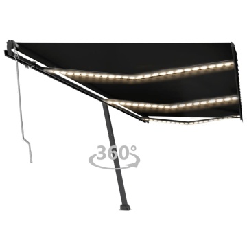 Copertină automată cu senzor vânt & LED, antracit, 600x300 cm - Img 1