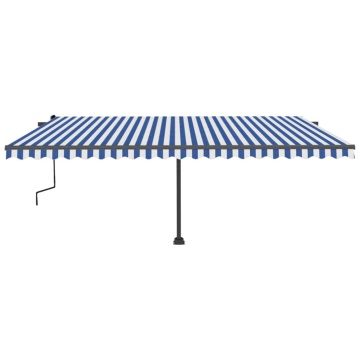 Copertină autonomă retractabilă manual, albastru&alb 500x350 cm - Img 3