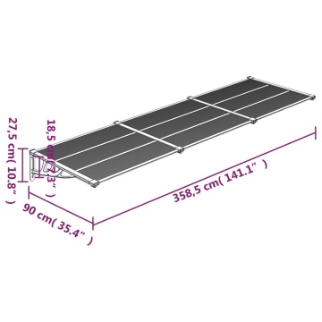 Copertină de ușă, gri și transparent, 358,5x90 cm, policarbonat - Img 5