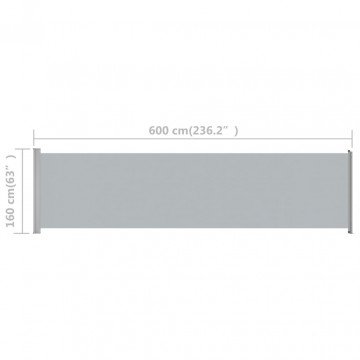 Copertină laterală retractabilă de terasă, gri, 600 x 160 cm - Img 7