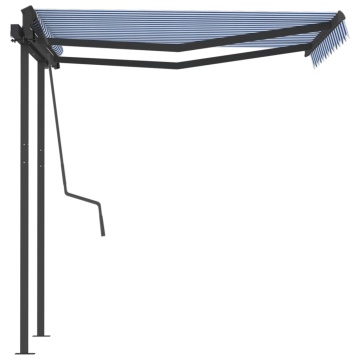 Copertină retractabilă automat cu stâlpi albastru&alb 3,5x2,5 m - Img 5