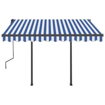 Copertină retractabilă automat cu stâlpi albastru&alb 3,5x2,5 m - Img 8