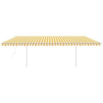 Copertină retractabilă automat, cu stâlpi, galben&alb, 6x3,5 m - Img 3