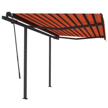 Copertină retractabilă automat stâlpi portocaliu&maro 3,5x2,5 m - Img 2