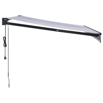 Copertină retractabilă automată, albastru și alb, 3x2,5 m - Img 4