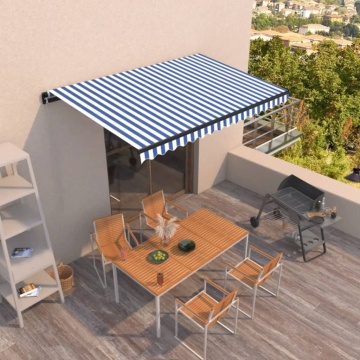 Copertină retractabilă manual, albastru și alb, 400x350 cm - Img 1