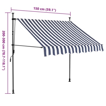 Copertină retractabilă manual cu LED, albastru & alb, 150 cm - Img 11